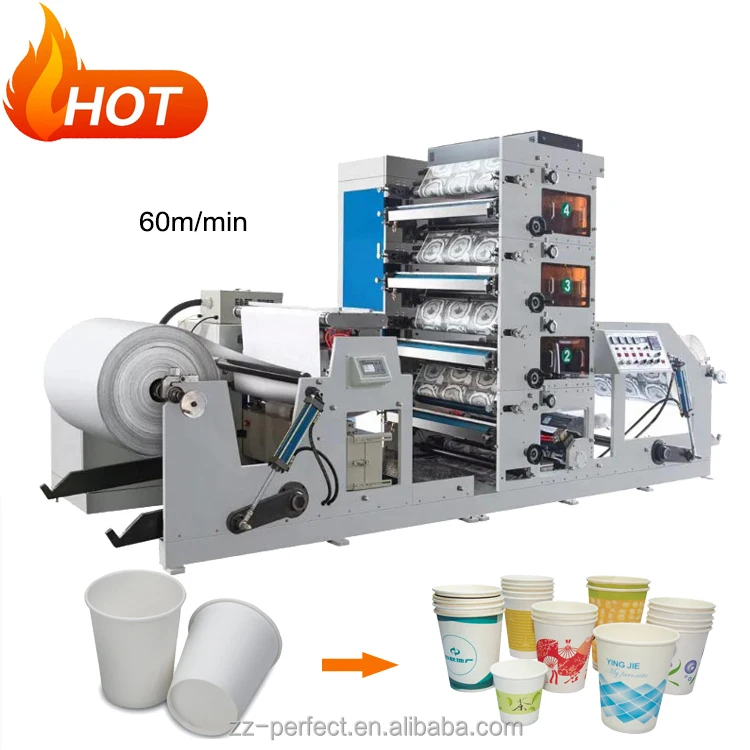 4 color cardboard paper cup box flexo printer printing machine for logo printed paper coffe cups
