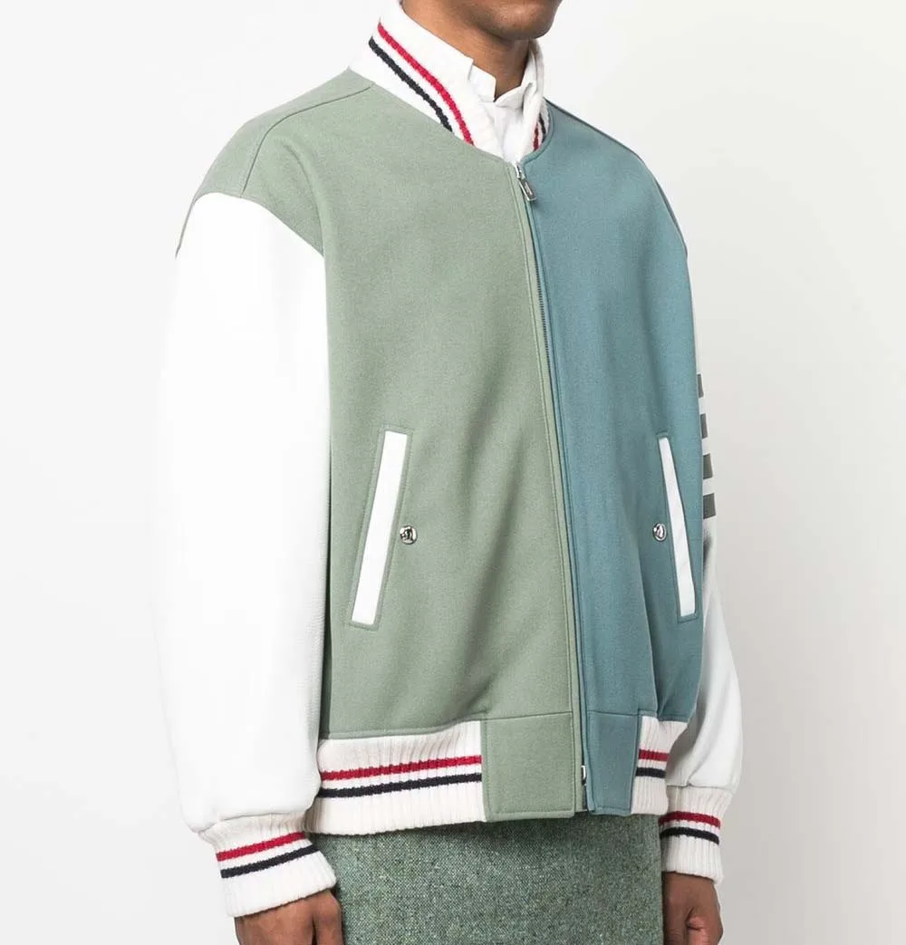 Men color Block Wool Bomber Jackets Custom Patchwork Versity Varsity Jacket Plain Coats Wholesale