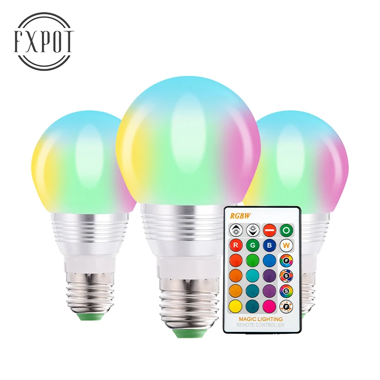 Светодиодная лампа FXPOT 5 Вт RGBW для ламп E27 B22 GU10, лампы RGB для внутреннего освещения спальни, лампы с дистанционным управлением и клавишами клавиш, домашний декор