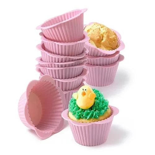 New Design Non-stick Cupcake Baking Cup Mould 12 pcs Flower Shape Cake Muffin Silicone Mold For Cake Decorating Mold