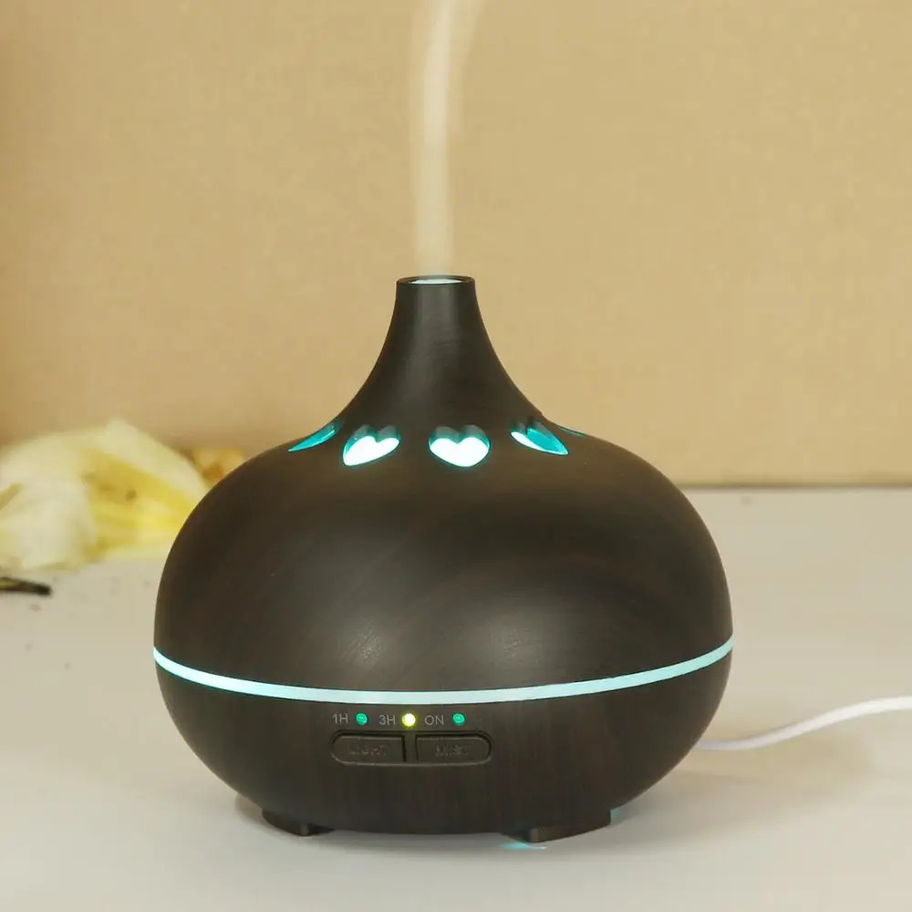 Adjustable Time Setting & Color Light Changing Air Humidifier, 150ml Wood Grain Aromatherapy Essential Oil Diffuser
