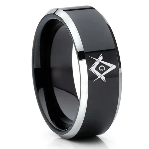 Black Free engrave Masonic rings tungsten Carbide Mens Rings Hip hop jewelry