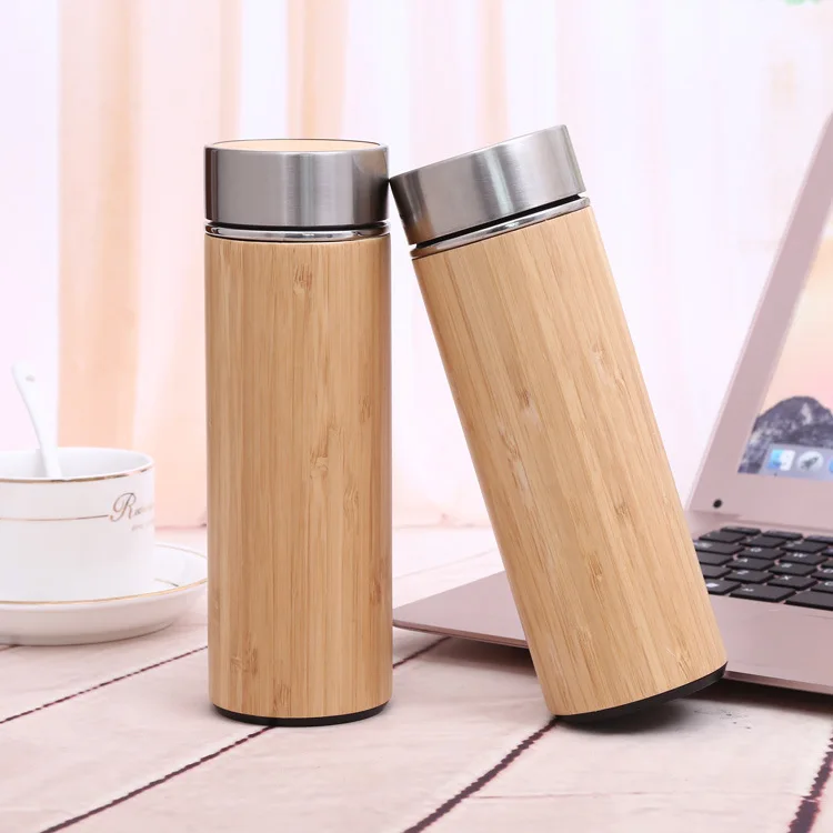 
100% bamboo coffee tea tumbler Natural Promotional Stainless Steel Vacuum Wood Bamboo Water bottle 