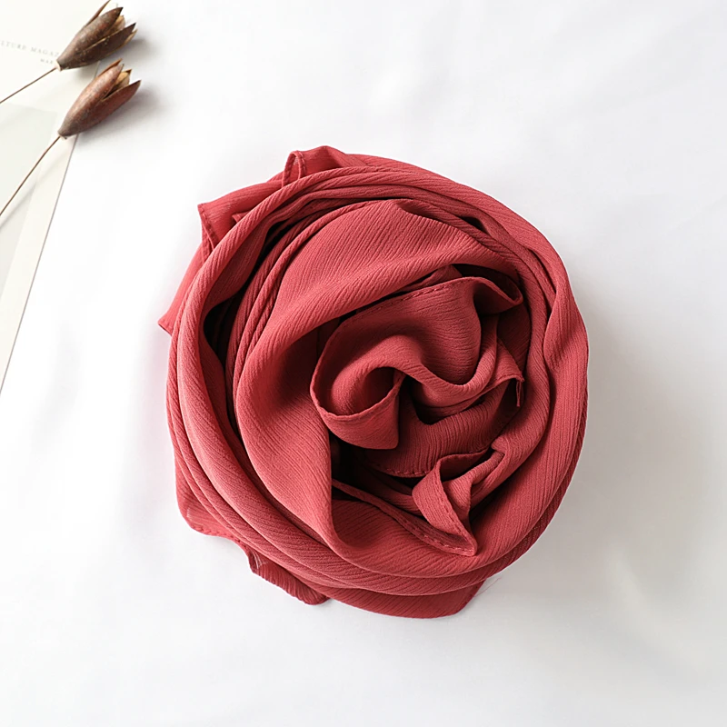 Women solid plain crepe chiffon muslim wedding hijab scarf wraps soft long shawls crinkle chiffon muslim hijab