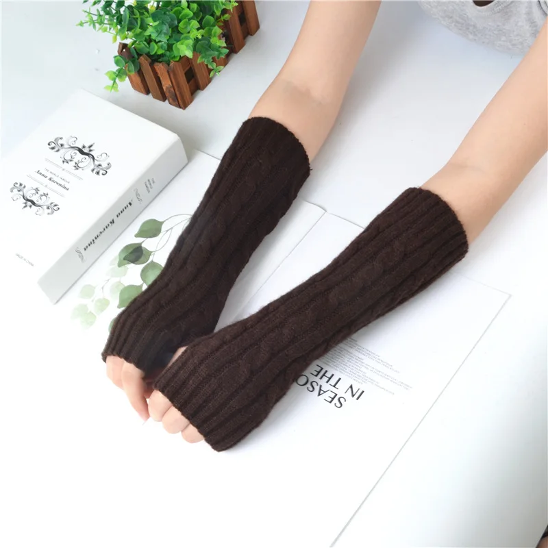 Winter Thicken Warm Half Finger Wool Knitted Gloves Long Sleeve Warm Arm Women Long Gloves