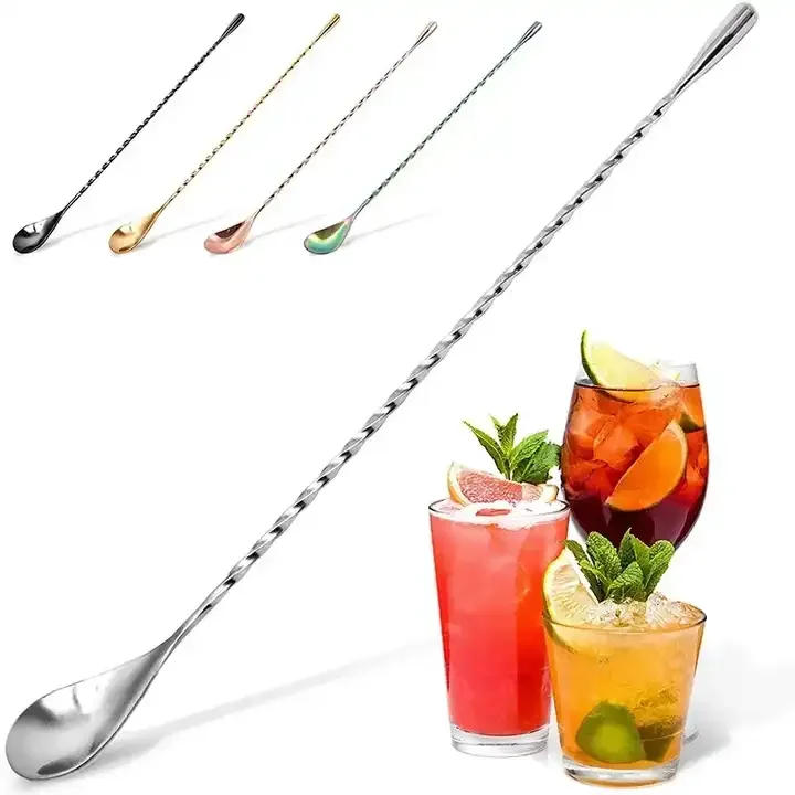 30cm Cocktail Bar spoon Mixing Spoon Stainless Steel Bartender Stirrers Spiral Pattern Bar Tool Stirring Spoon With Long Handle