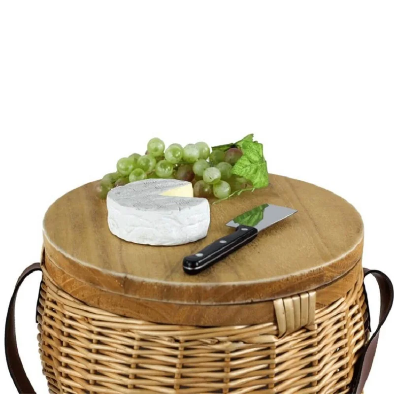 Hot sale round wicker picnic basket  large round  storage picnic basket with lid and handles