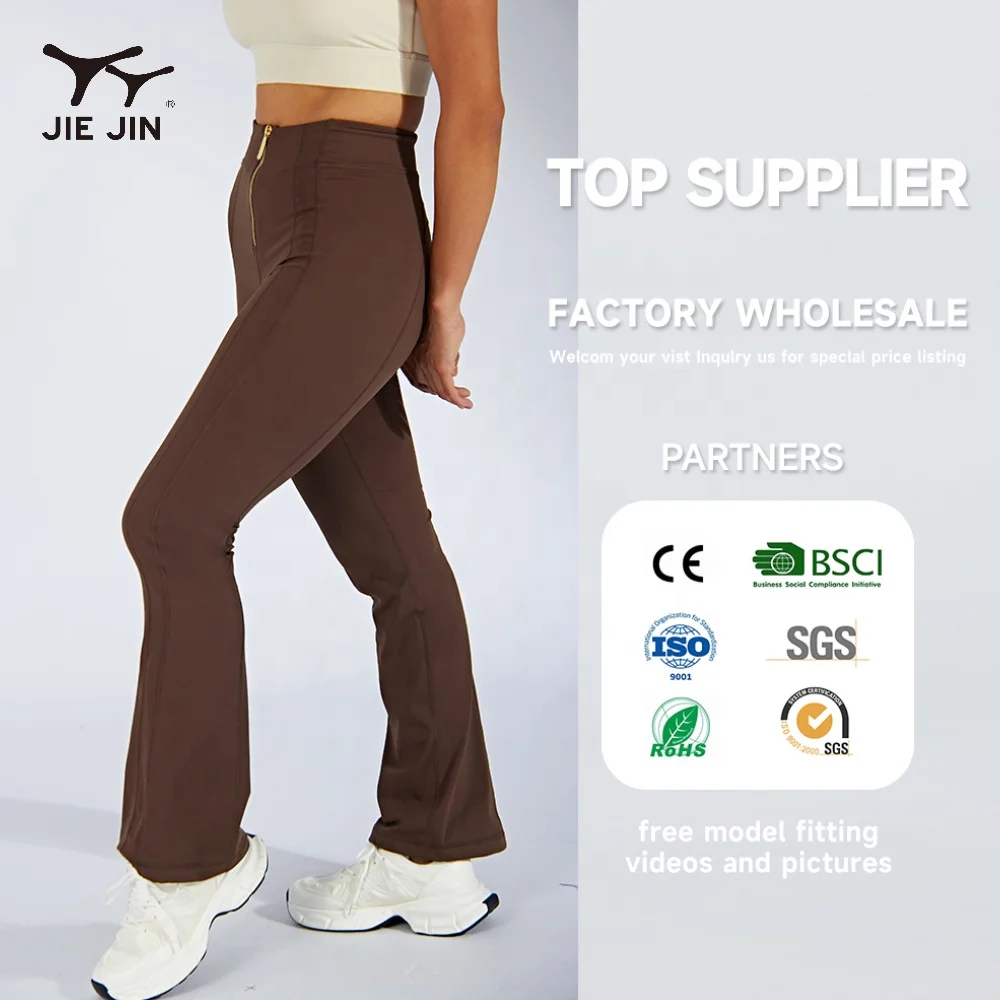 JIEJIN 2024 Compression Wide Leg Thick Fashion Fitness Zipped Activewear Yoga Flare Leggings