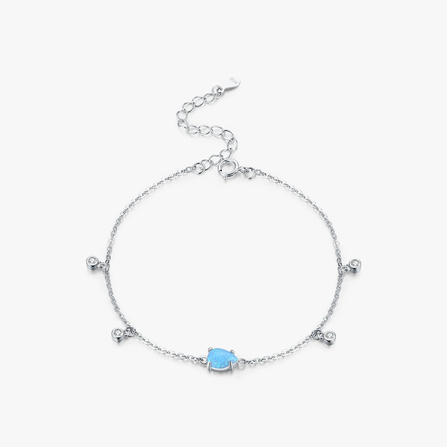 Blue Opal Link Chain Bracelet 925 Sterling Silver Delicate Charm Water Drop Adjustable Charm Bracelet Fine Jewelry