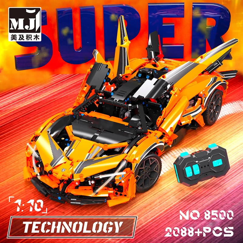 MJI 8500 EVO Orange Speed Car High Tech Sports Car Racing Supercar Model With Motor Remote Vehicle DIY Building Blocks Kids TOY