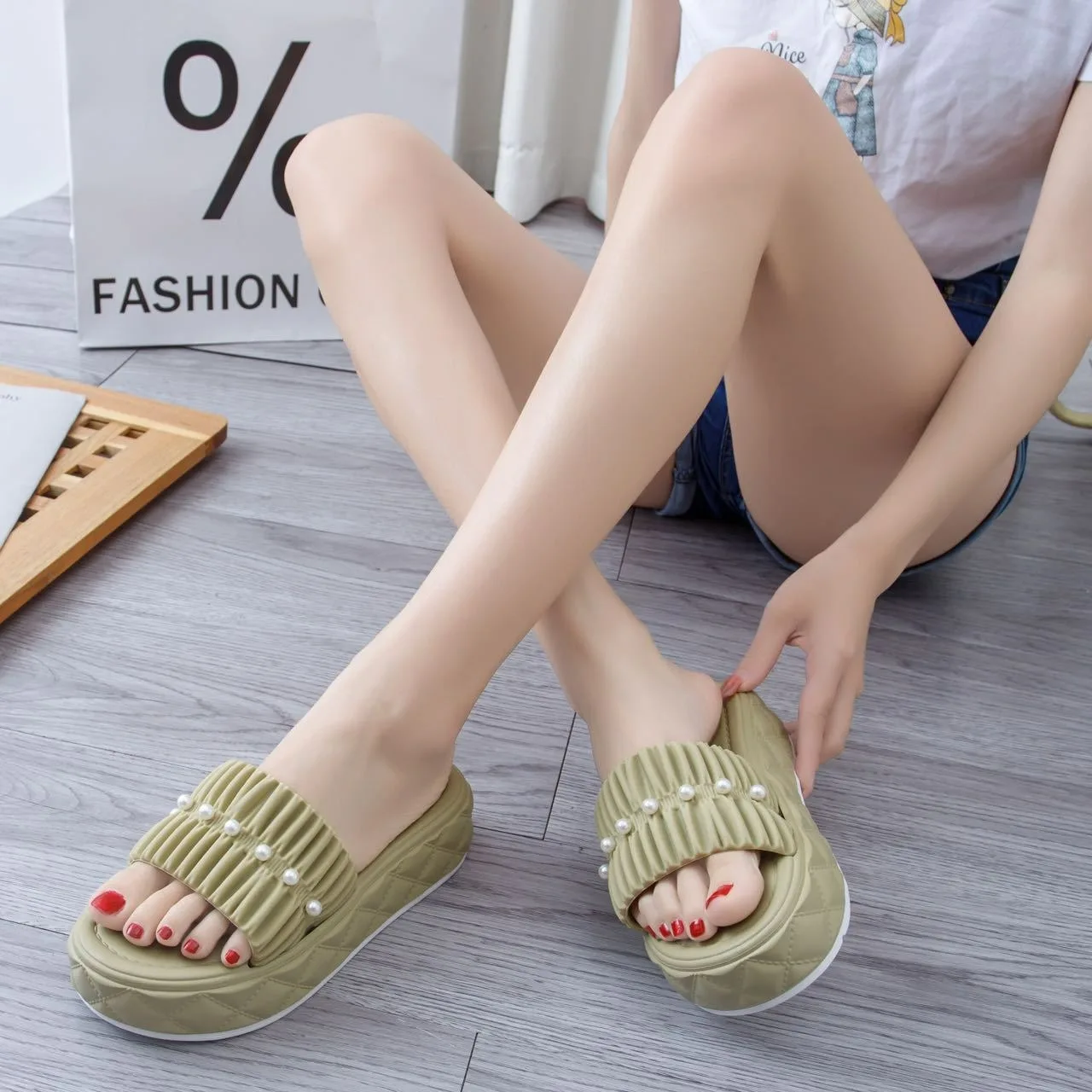 Fashion latest simple beach pcu custom outdoor platform slippers design print soft 2024 for women