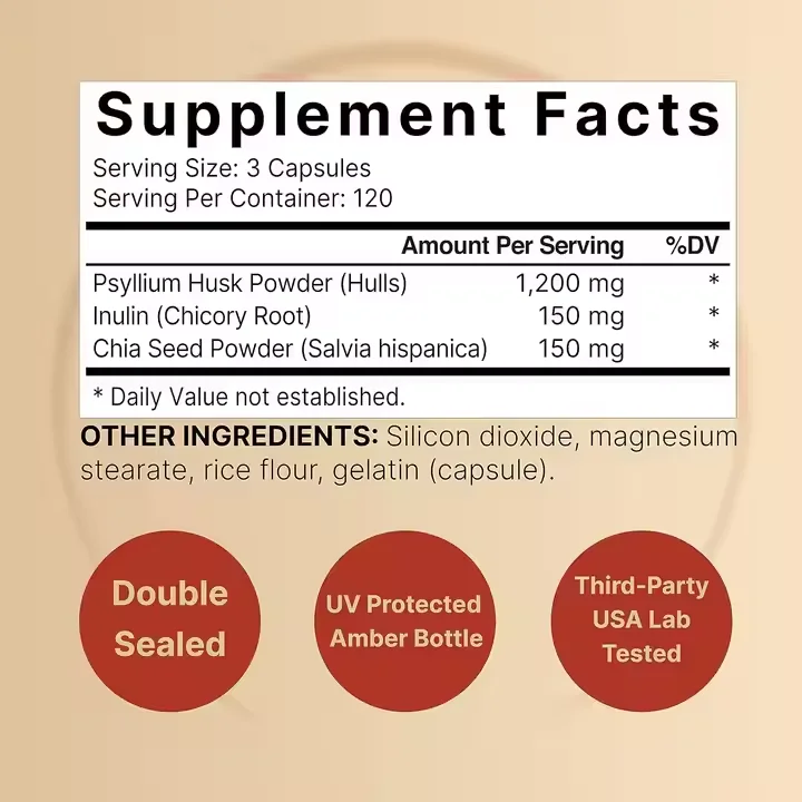 OEM Lnulin Chia Seed Improves Digestion Soluble Dietary Fibre Supplement Psyllium Husk Capsules