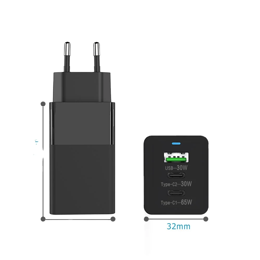 65W 3 in 1 multiport  multifunctional phone chargers with 2 PD Port+1 QC3.0  for laptop smartphones