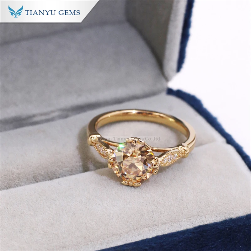 tianyu gems customized 14k gold rings champagne OEC cut moissanite diamond ring engagement jewelry for women