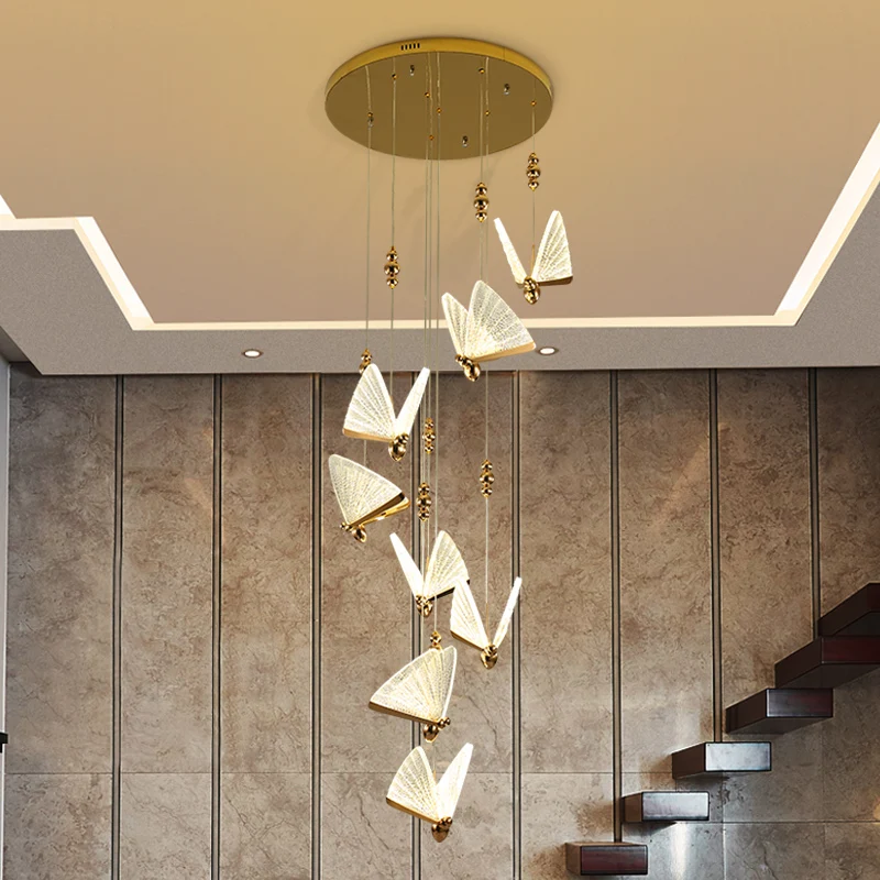 Simig lighting New luxury chandelier modern butterfly creative golden pendant lamp for kid bedroom living room staircase