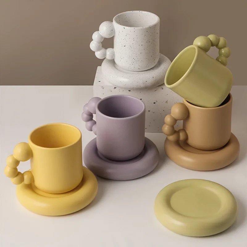 Solhui Creative Art Mugs Novelty Ceramic Coffee Mugs with Large Handle and Tray