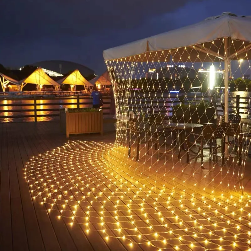 Christmas Decorations Copper 200 Led 8 Modes Fishing Mesh Musquito Outdoor Float Flash Waterproof Solar Powered Led Net Lights