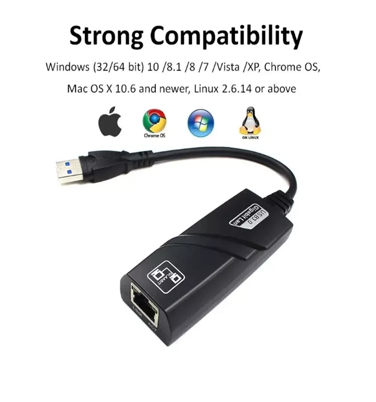 10/100/1000 Mbps Type-C USB 3.0 2.0 to Ethernet RJ45 USB C Lan Gigabit Network Adapter Converter Compatible for OS WIN