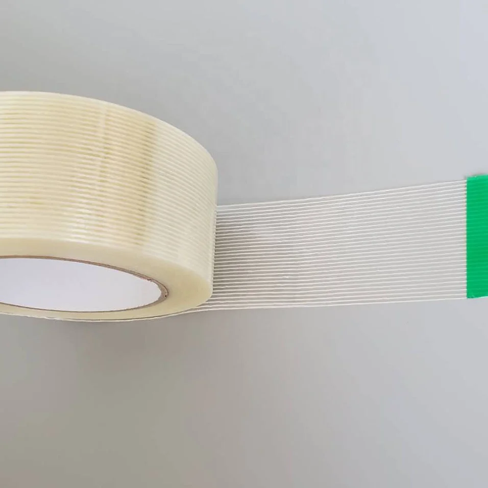 Fibre glass polyester reinforced adhesive tape for packing or sealing