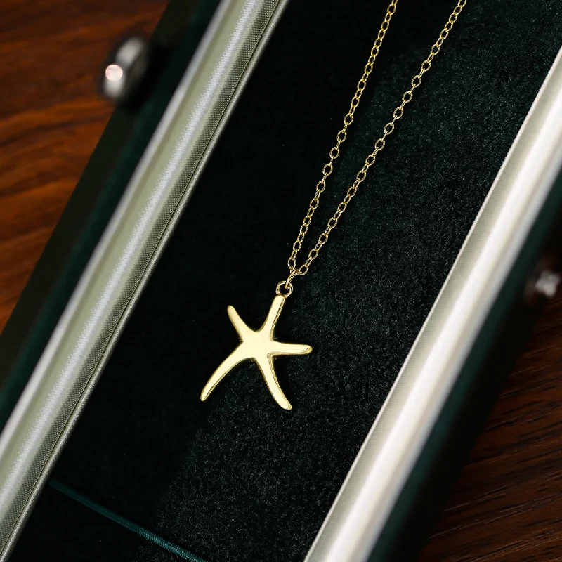 2024 trendy new summer 925 sterling silver jewelry set 18k gold plated sea life starfish earrings necklace for women