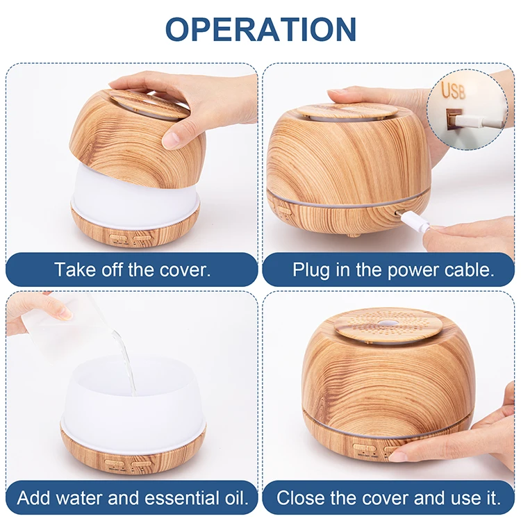 300ml Mini Air Humidifier Ultrasonic Diffuser Wood Grain USB Aroma Diffuser With Remote Control