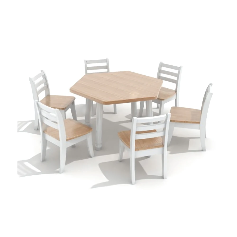 Daycare Furniture Wooden Furniture Kids Curved Back Table and Chair Set, Premium Kids School Furniture School Study Application