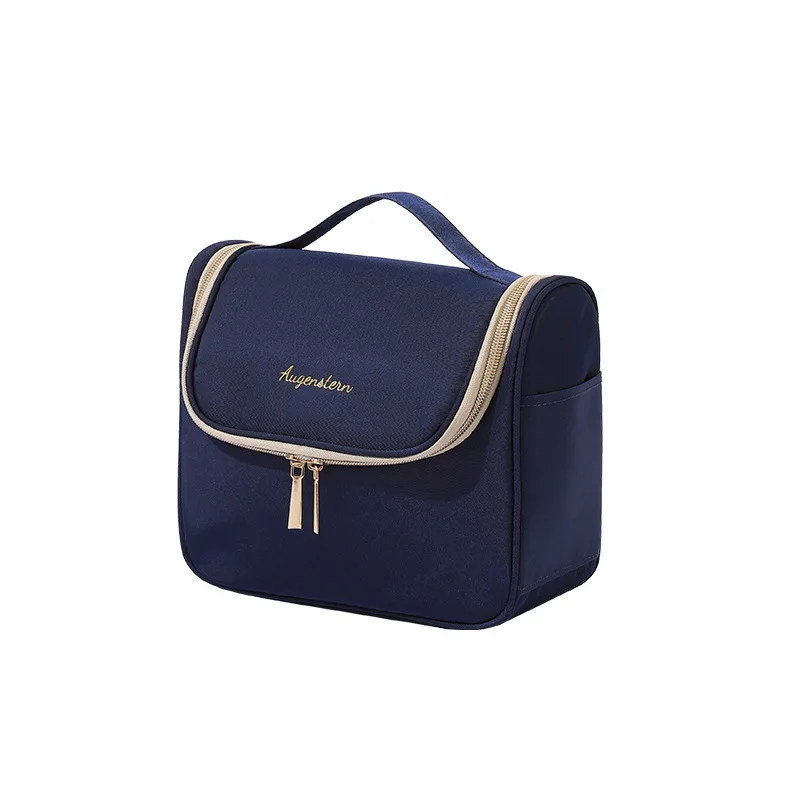 Custom logo wash travel makeup pouch cotton zipper make up packing box portable canvas cosmetic bag with hasp handle