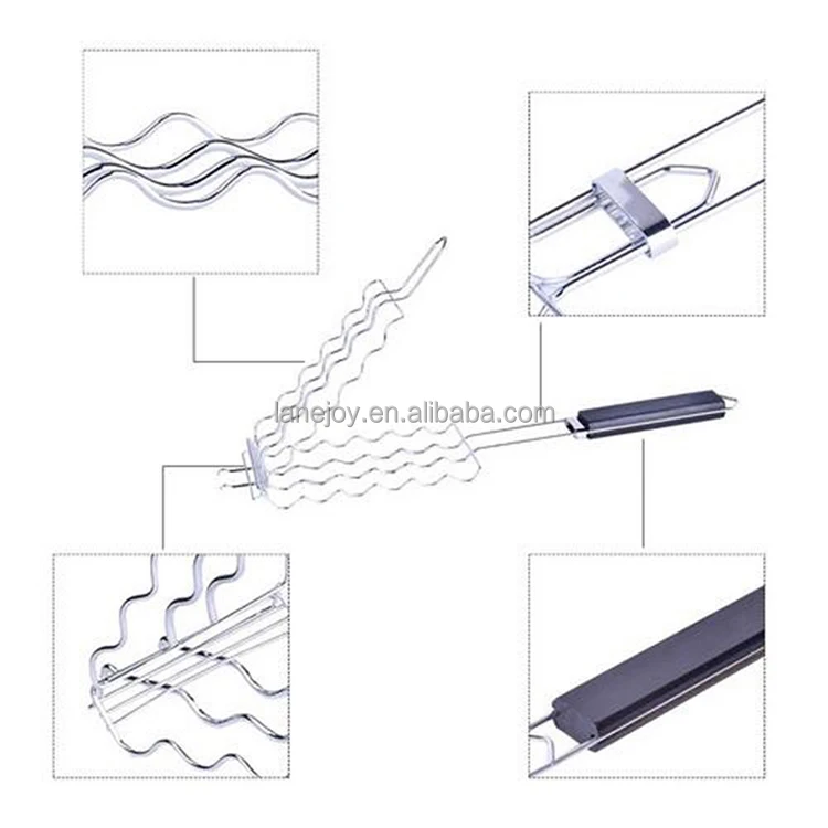 Bbq Grill Mesh Net For Sausage Barbecue Basket With Wooden Handle