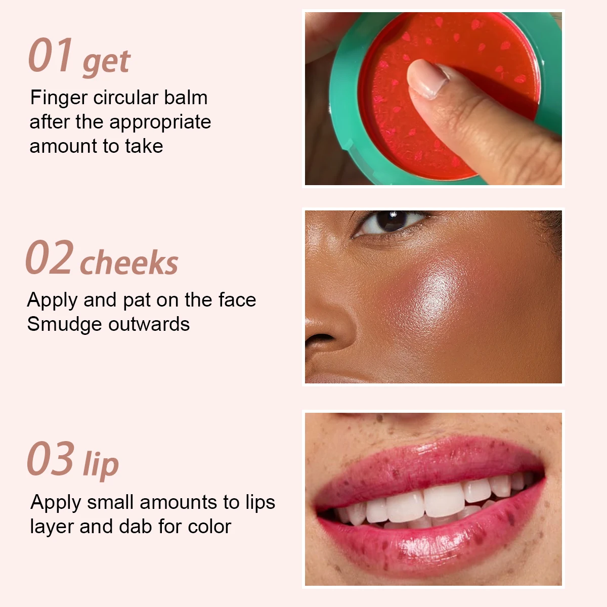 OEM Vegan Natural Long Lasting 2 In 1 Multiple Uses Blush Ph Color Changing Juicy Melon Tinted Lip & Cheek Balm