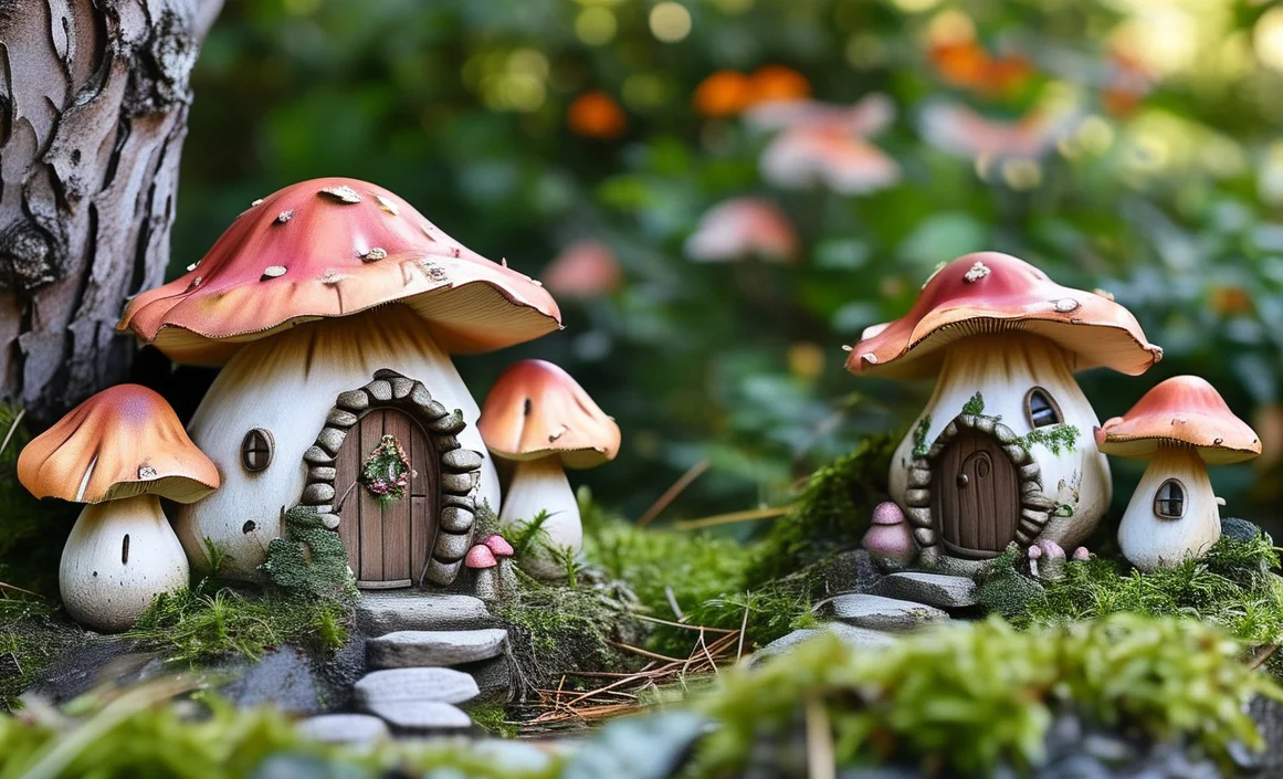 Resin Crafts Garden Decoration Mushroom House Statue Cute Mini Mushroom House Figurine