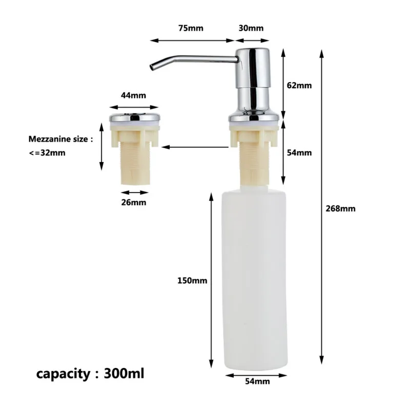 300ml Stainless Steel Kitchen Sink Liquid Soap Dispenser 304/Abs Plastic Hand Sanitizer Household Kitchen Soap Dispenser