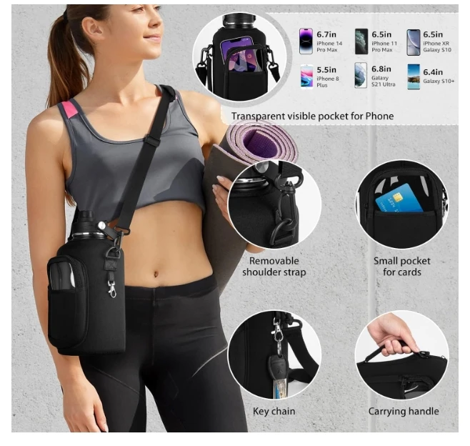 Half Gallon water JUG 64oz Water Bottle with Paracord Handle and Sleeve bag,  All Around Travel Tumbler with Handle