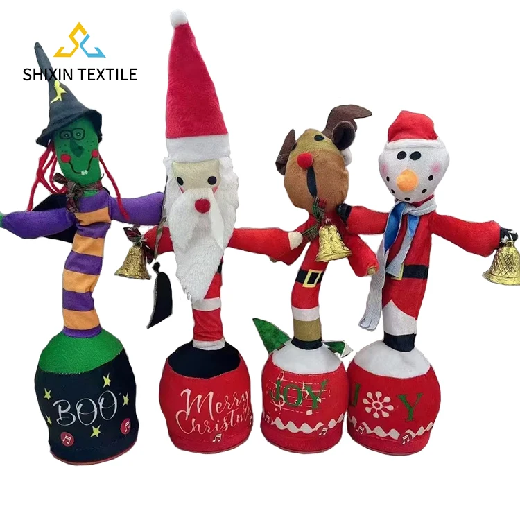 Interactive Light Up Musical Stuffed Animal Cute Soft Cartoon Big Eyes Christmas Electric Movement Plush Toy For Baby