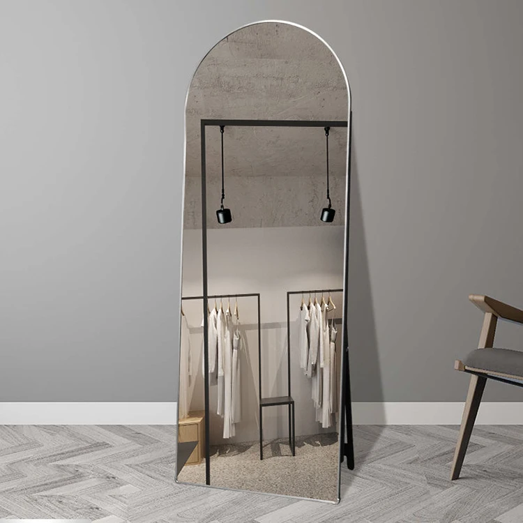 Antique Standing Stand Full Dressing Length Arched Mirror With Black Gold Frame For Home