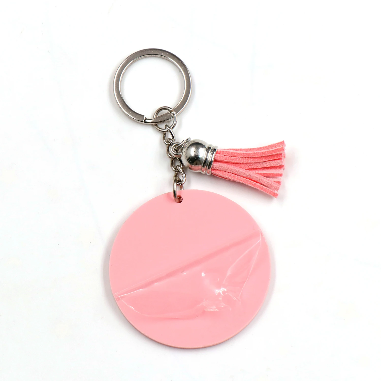Customized KHS021KH1075 50mm Light Purple  Blank Acrylic Keyring With Tassel Custom Monogram Circle Round Acrylic Keychain