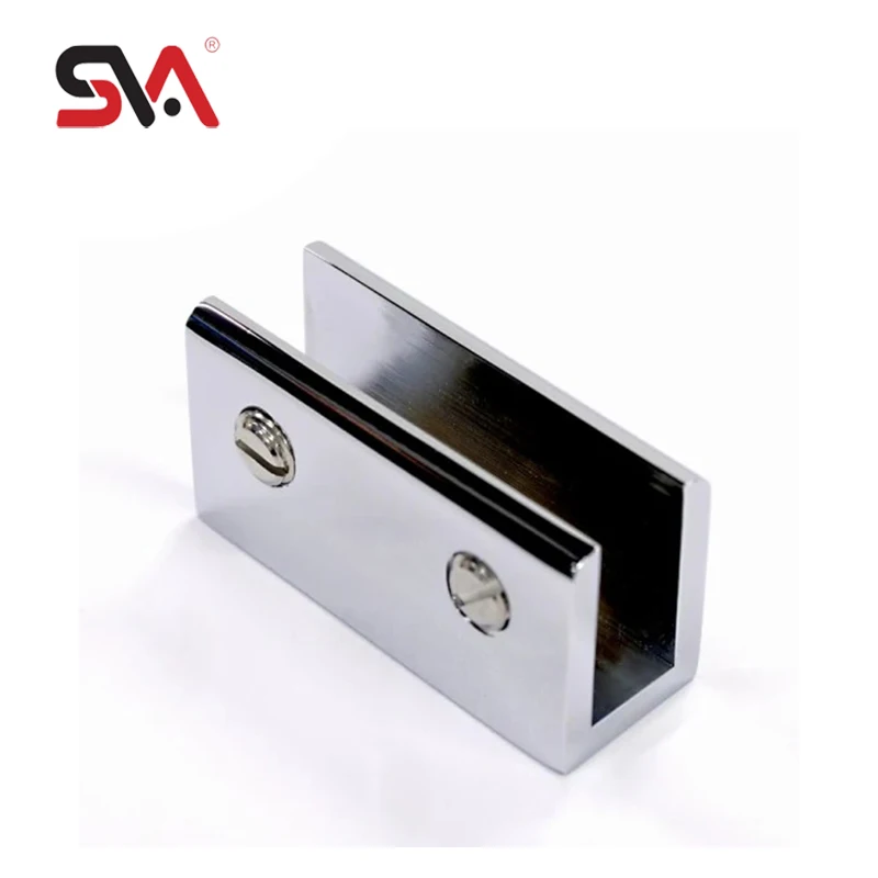 Best Selling Customized Polished Chrome Bathroom Hardware Modern Square Brass Shower Glass Door Shelf Clamp Clip
