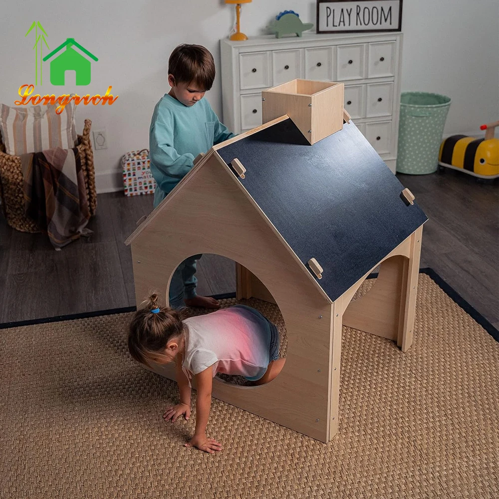 Wooden Indoor Sturdy Playhouse Montessori and Waldorf Style Playhouse for Toddlers with Chalkboard blackboard