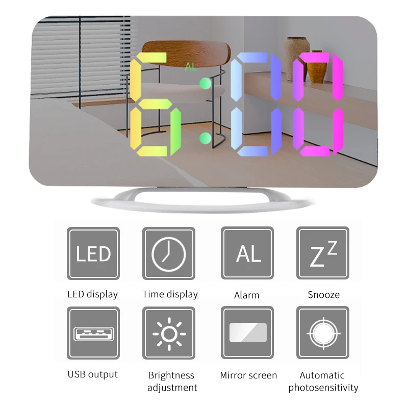 Customizable Type Low Voltage For Multicolor Electronic Digital Colorful Mirror Luxury Mirrored Electron Led Custom Desk Clock