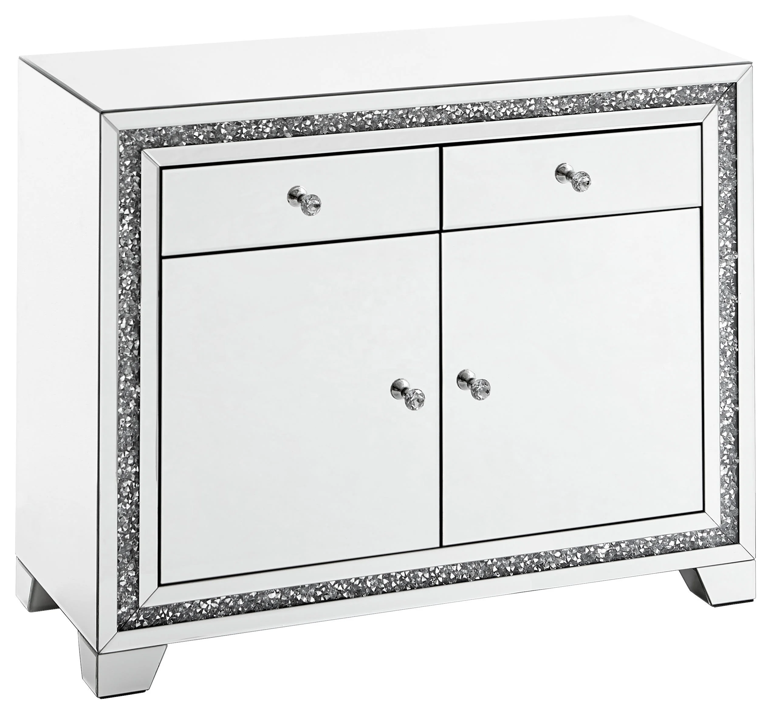 Luxury crushed diamond crystal mirrored 2 door 2 drawer buffet cabinet sideboard