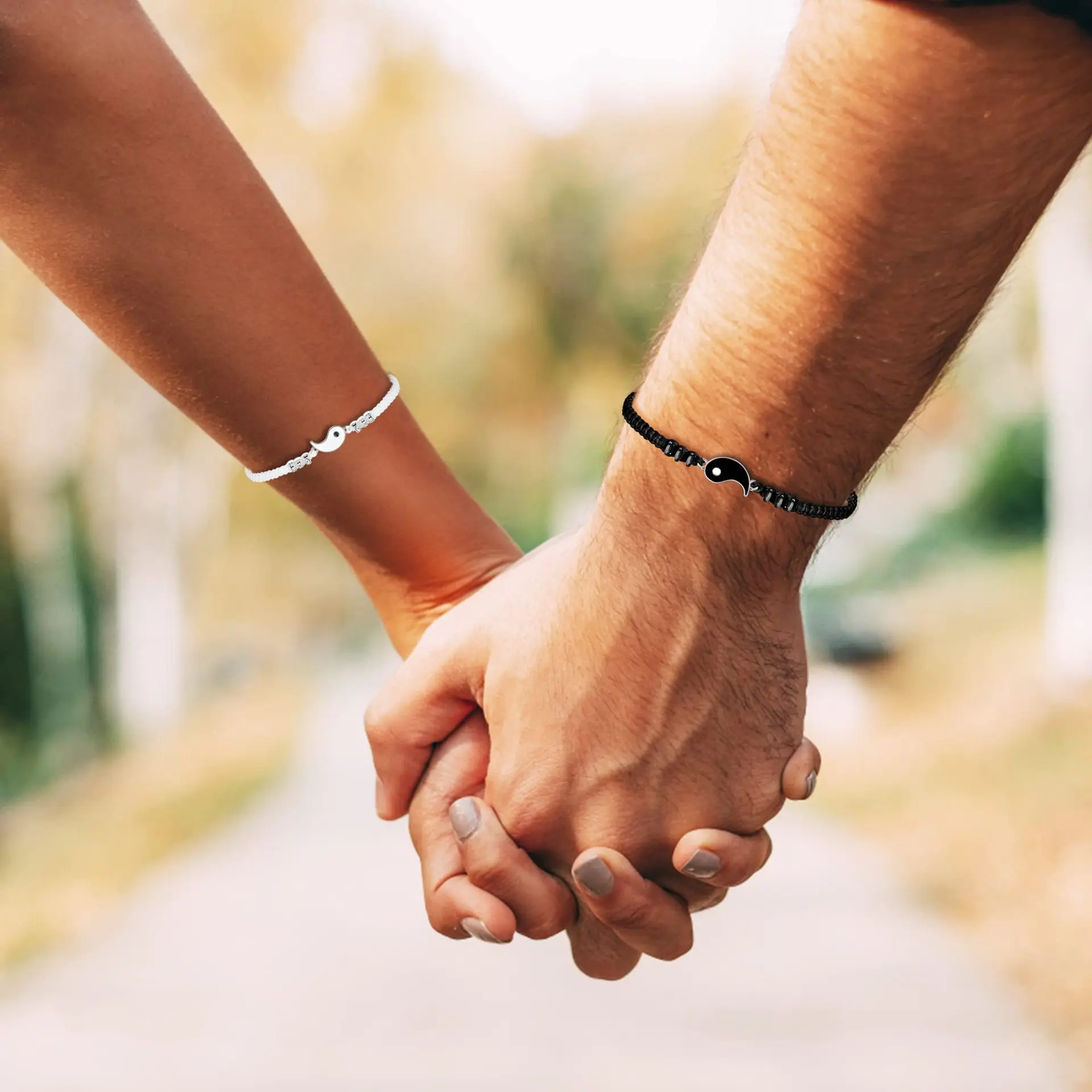 Matching Yin Yang Friend Couple Bracelets Adjustable Handmade Cord Relationship Bracelets for Friendship