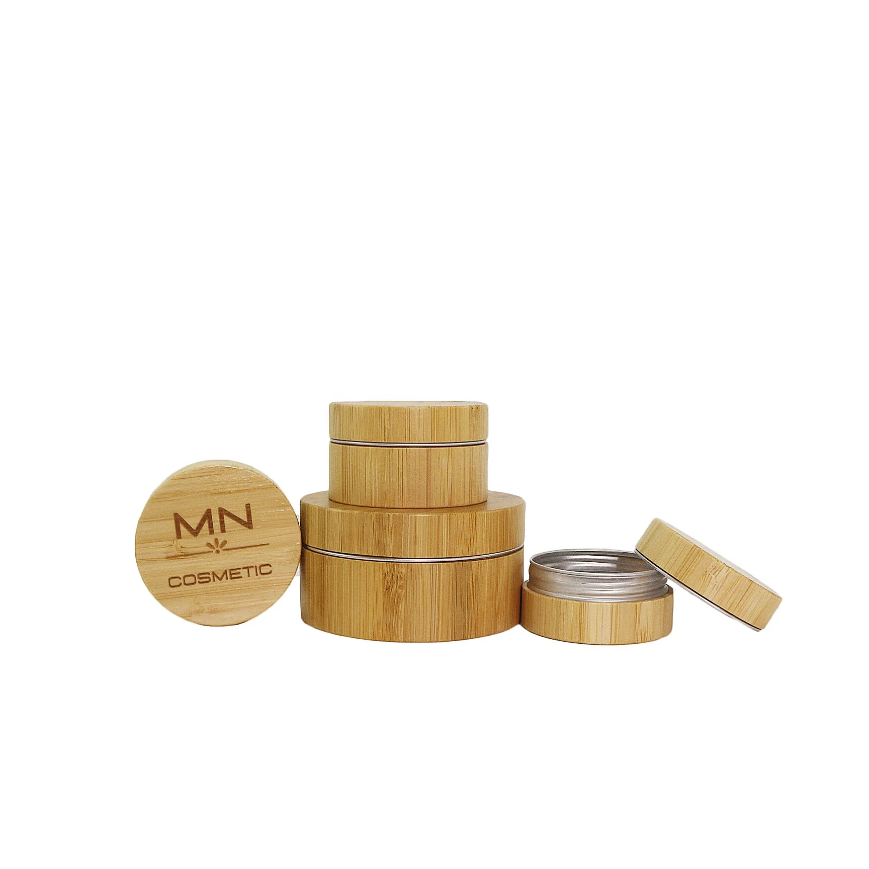 bamboo skincare packaging face cream container round bamboo cosmetic jar with aluminum inner AB-02Q
