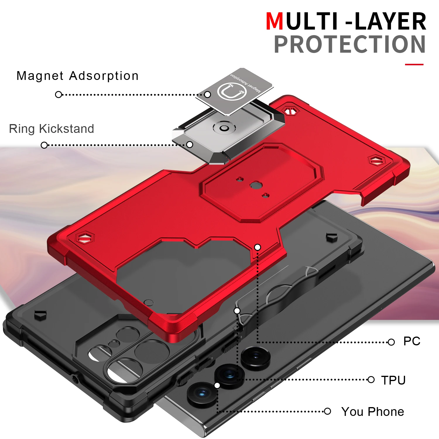 2022 New design Acrylic + TPU 3 in 1 Shockproof Mobile phone case With Metal support For Samsung Galaxy S22 Ultra 5G
