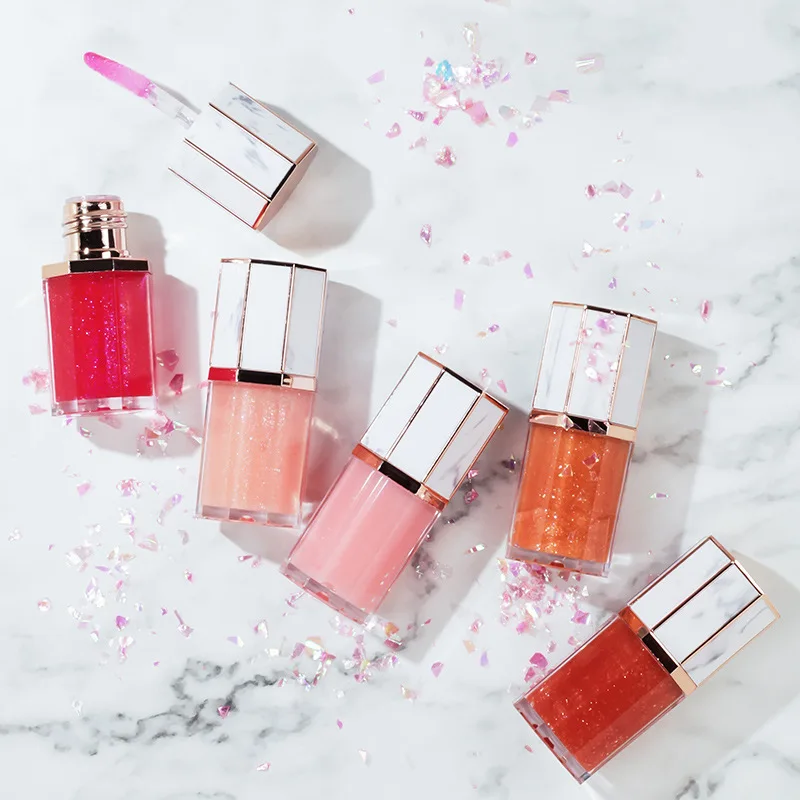 wholesale custom high quality private label cute gold vegan jelly clear glitter mini lip gloss private label