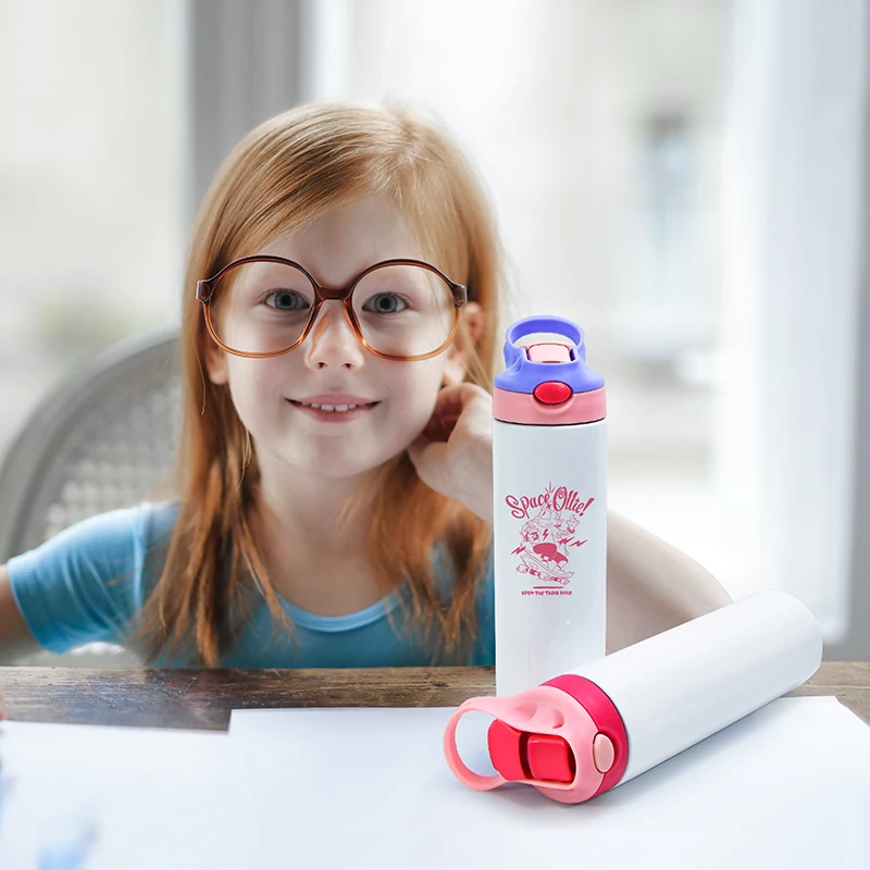 USA Warehouse 20oz oz  flip Top Baby water bottle Sublimation Kid Tumbler Straight Double Walled Stainless Steel Sublimation