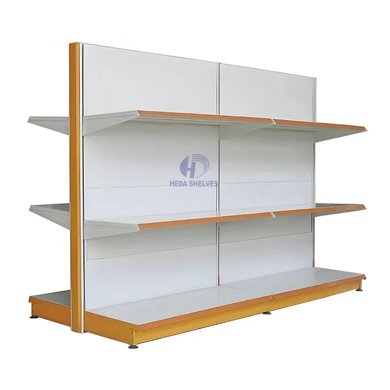 food counter Shop Shelves Display Retail Gondola Wall Shelving Double-sided Multi-layer Three Layer Supermarket Rack Shelves