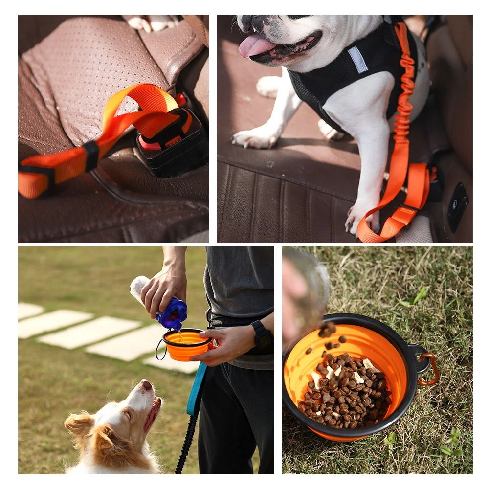 Overseas Delivery Pet Seatbelt Buckle Foldable Bowl Kit Adjustable Pet Dog Safety Car Seat Belt