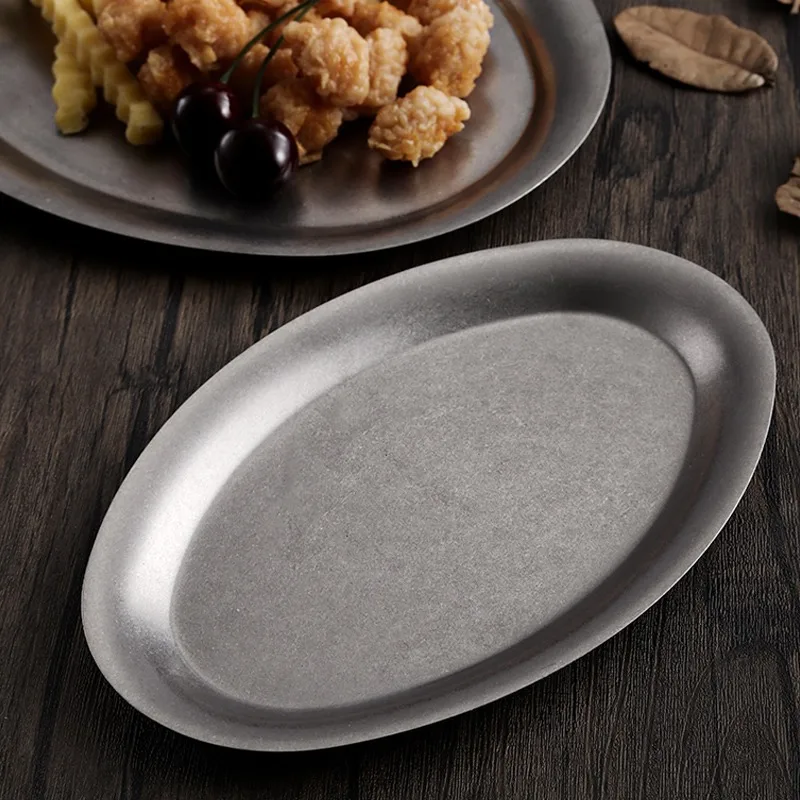 304 stainless steel retro grilled fish plate, antique oval plate, do old pan barbecue hot pot platter, snack dishes