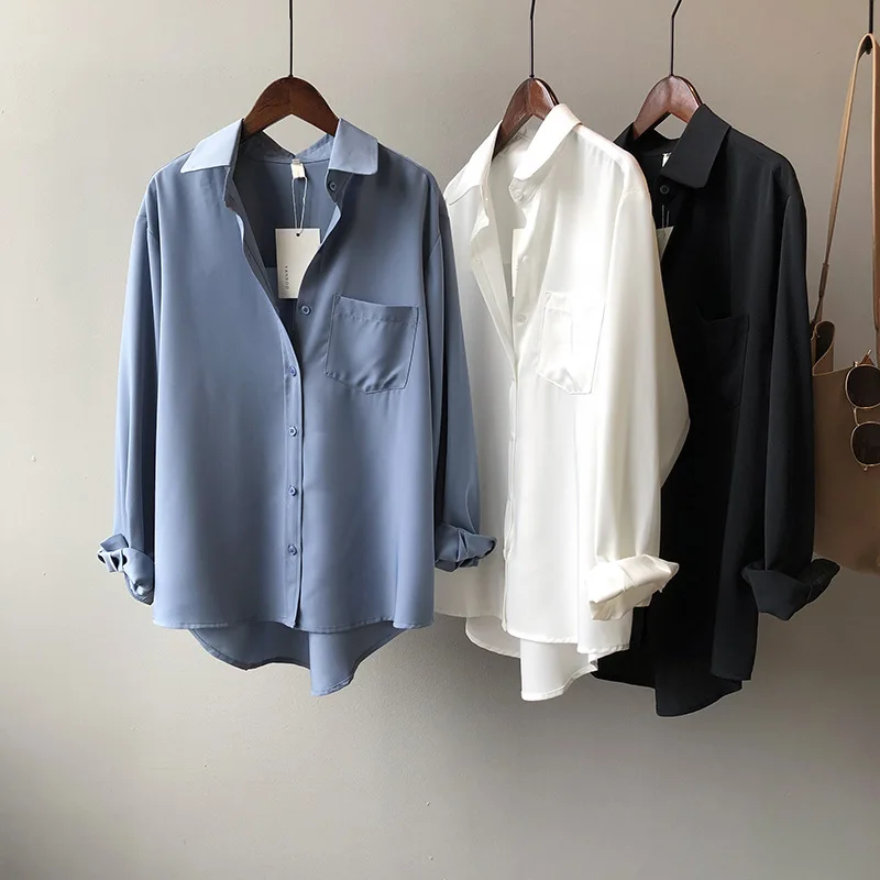 
2021 Spring New Arrival Blank Korea Women Blouse Fashion Long Sleeve Black White Shirt Premium Luxury Tops for Girls 