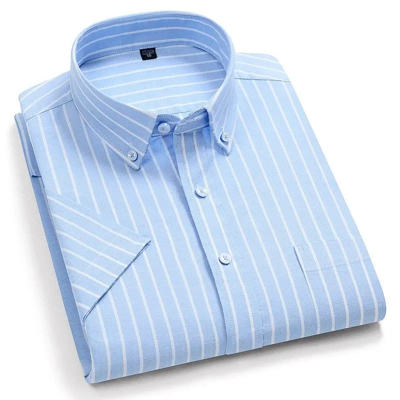 Mens Short Sleeve Dress Shirts Wrinkle Free Solid Casual Button Down Shirts with Pocket