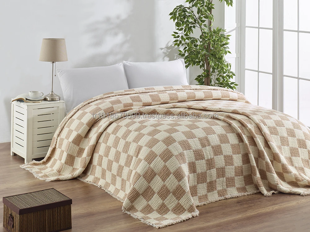 Muslin weave Inside Cotton Fiber Filled 100% Cotton Blanket Bulky Heavy Thick  160x220cm 62x86inch Plain Collection Blanket